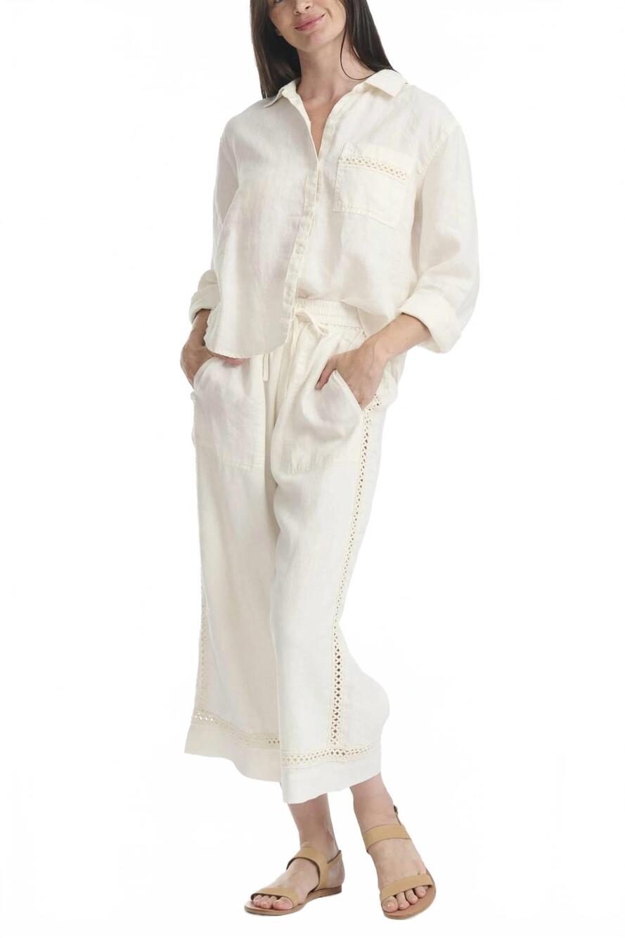NEW SPLENDID women's stella linen pant in antique pearl